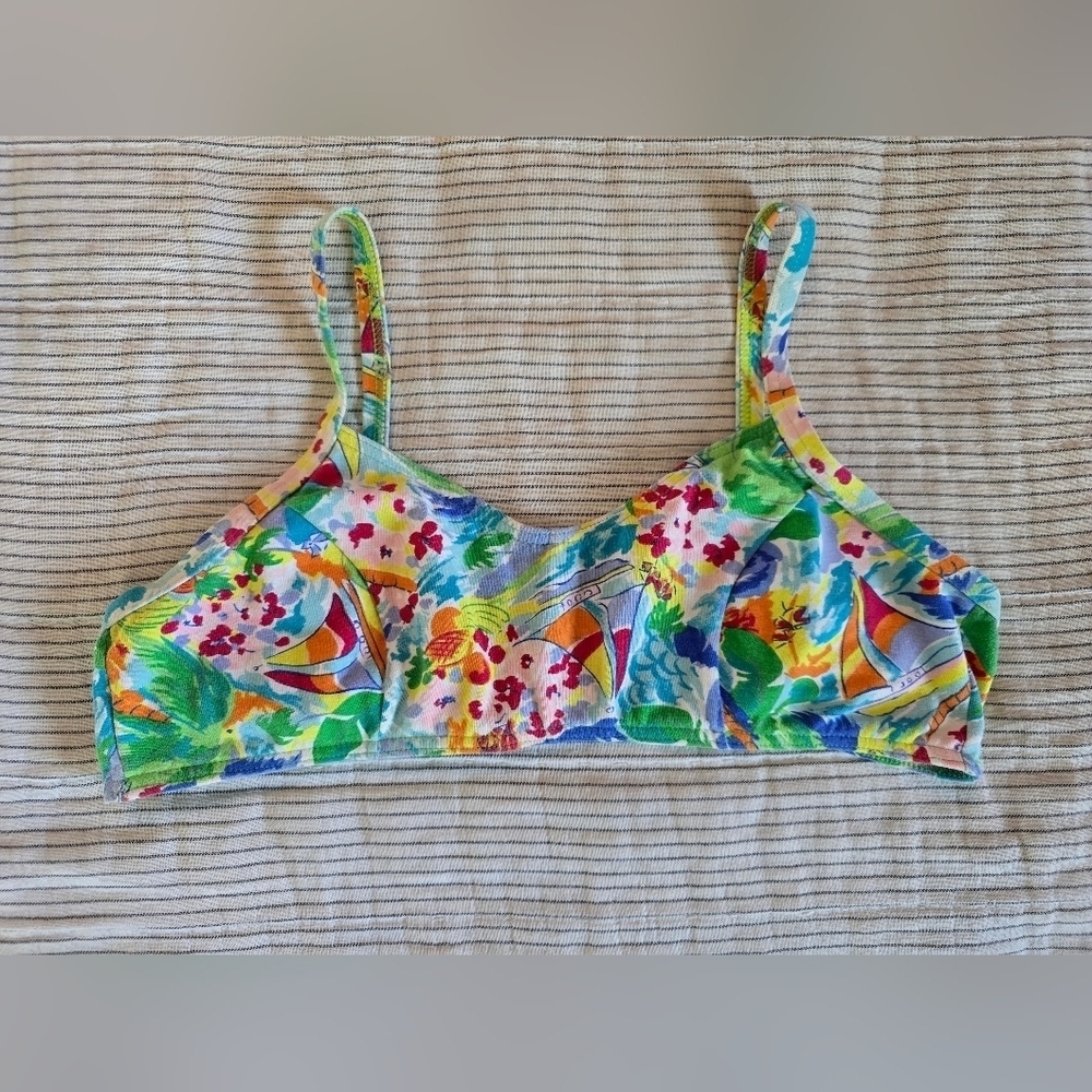 Vintage 90s Sunrays Neon Sailboat Bikini Top Size M Made In Canada
